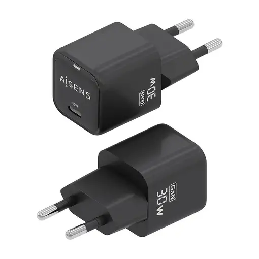 AISENS Cargador Gan 30W, 1xUSB-C PD3.0 QD4.0, Negro