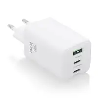 AISENS Cargador Gan 65W, 2xUSB-C PD3.0 QC4.0, 1xUSB-A QC3.0, Blanco
