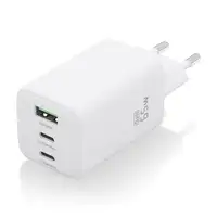 AISENS Cargador Gan 65W, 2xUSB-C PD3.0 QC4.0, 1xUSB-A QC3.0, Blanco