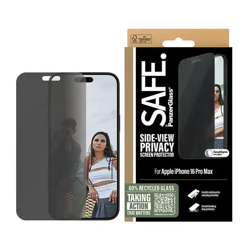 PanzerGlass SAFE. by ® Privacy Screen Protector iPhone 16 Pro Max | Ultra-Wide Fit