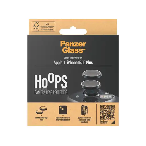 PanzerGlass ® Hoops® Black Camera Lens Protector iPhone 15 | 15 Plus Protector de