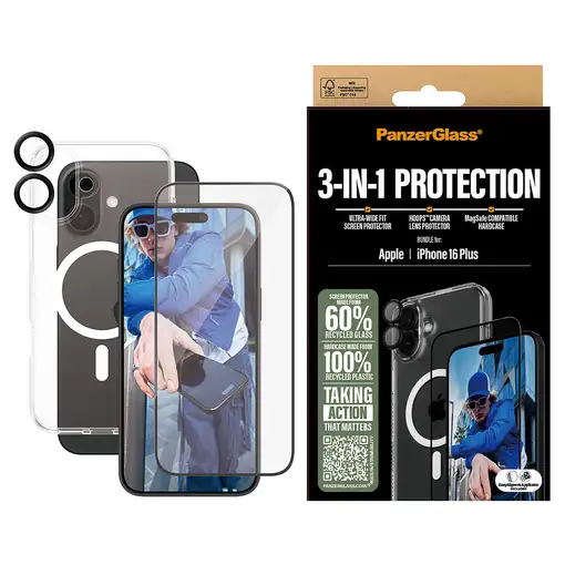 PanzerGlass ® 3-in-1 Protection Bundle iPhone 16 Plus Protector de pantalla Apple