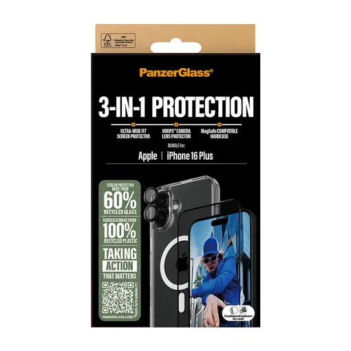 PanzerGlass ® 3-in-1 Protection Bundle iPhone 16 Plus Protector de pantalla Apple