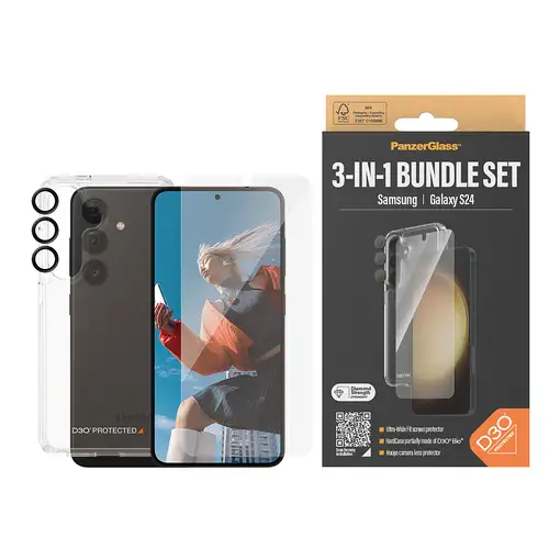 PanzerGlass ® 3-in-1 Protection Pack Samsung Galaxy S24 | Ultra-Wide Fit w. EasyAl