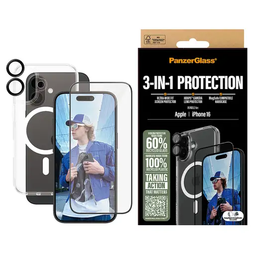 PanzerGlass ® 3-in-1 Protection Bundle iPhone 16 Protector de pantalla Apple 1 pie