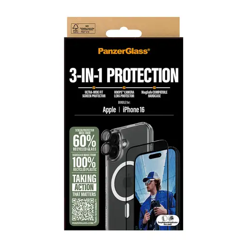 PanzerGlass ® 3-in-1 Protection Bundle iPhone 16 Protector de pantalla Apple 1 pie