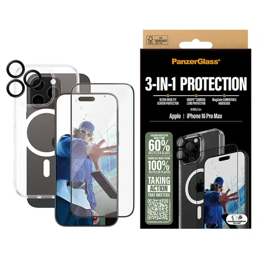 PanzerGlass ® 3-in-1 Protection Bundle iPhone 16 Pro Max Protector de pantalla App