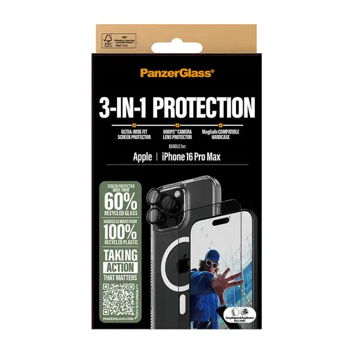 PanzerGlass ® 3-in-1 Protection Bundle iPhone 16 Pro Max Protector de pantalla App