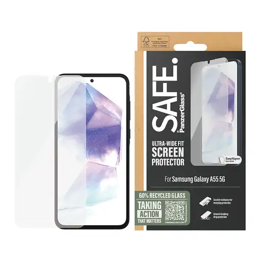 PanzerGlass SAFE. by ® Screen Protector Samsung Galaxy A55 5G | Ultra-Wide Fit w.