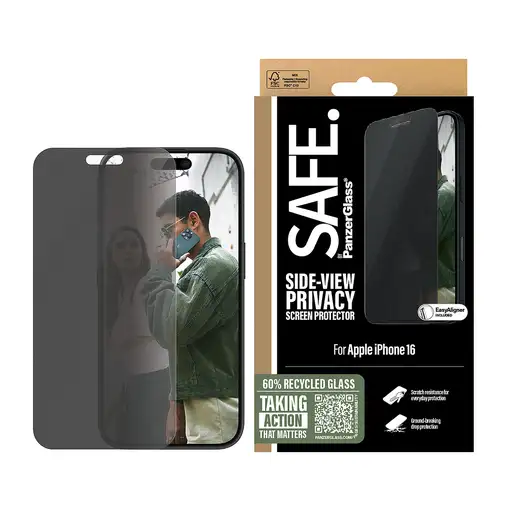 PanzerGlass SAFE. by ® Privacy Screen Protector iPhone 16 | 15 | Ultra-Wide Fit Pr