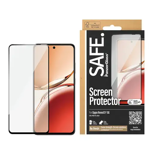 PanzerGlass SAFE. by ® Screen Protector w. Black Frame Oppo Reno12 F 5G | Ultra-Wi