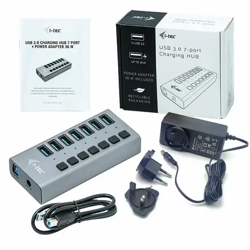 i-tec USB 3.0 Charging HUB 7port + Power Adapter 36 W