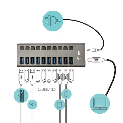 i-tec USB 3.0 Charging HUB 10 port + Power Adapter 48 W