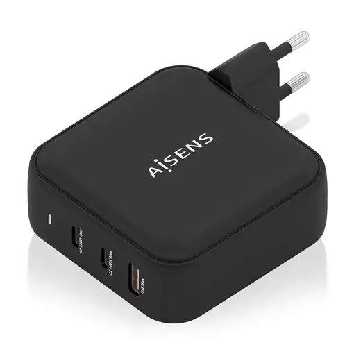 AISENS Cargador GaN 140W, 2xUSB-C PD3.1 QC4.0, 1xUSB-A QC3.0, Negro