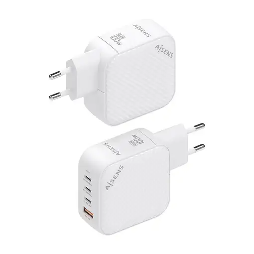 AISENS Cargador GaN 100W, 3xUSB-C PD3.0 QC4.0, 1xUSB-A QC3.0, Blanco
