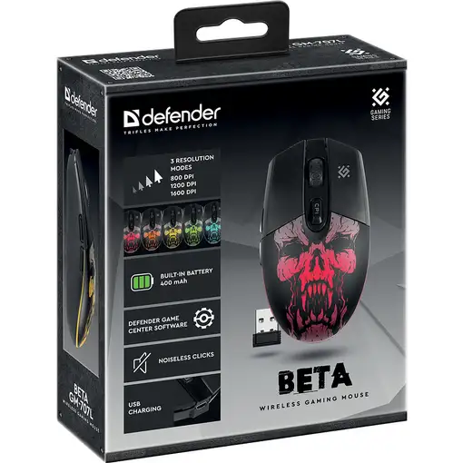Defender Beta GM-707L ratón Juego mano derecha RF inalámbrico Óptico 1600 DPI