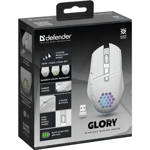 Defender GLORY GM-514 ratón Juego mano derecha RF inalámbrico Óptico 3200 DPI