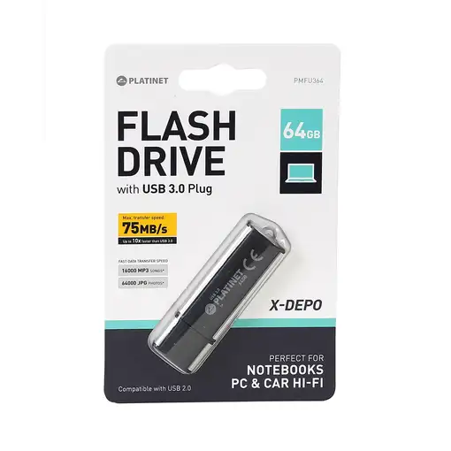 Platinet PMFU364 unidad flash USB 64 GB USB tipo A 3.2 Gen 1 (3.1 Gen 1) Negro