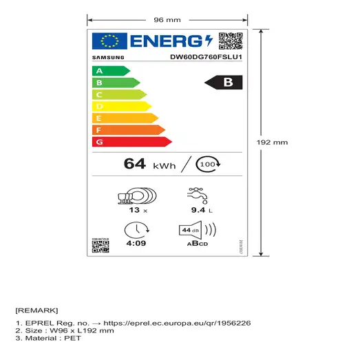 Samsung Lavavajillas Libre instalación 60cm 13 cubiertos Clase B Inox DW60DG760FSL