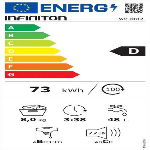 Infiniton WM-D812 lavadora Carga frontal 8 kg 1200 RPM Blanco