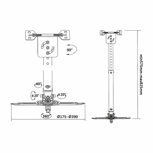 AISENS CP02TSRE-051 montaje para projector Techo Negro