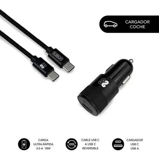 Cargador Coche Dual Pd Car Charger Pd18W+2.4A + Cable C To C  Negro