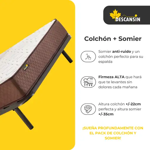 Pack Colchon Descansin + Somier con patas 100 x 200 | Alta Firmeza | Silencioso