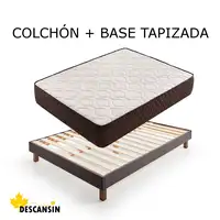 Pack Colchon y Base Tapizada Gris Con Patas | Medidas 150 x 190 | Descansin