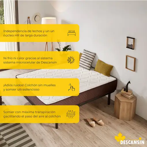 Pack Colchon Descansin + Somier con patas 180 x 190 | Alta Firmeza | Silencioso