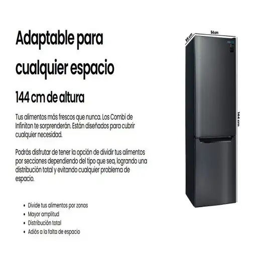 Frigorifico Combi Infiniton FGC-210C14DEK, 205 l, 144 cm, E, Sistema Smart