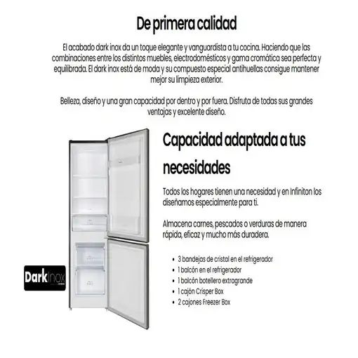 Frigorifico Combi Infiniton FGC-210C14DEK, 205 l, 144 cm, E, Sistema Smart