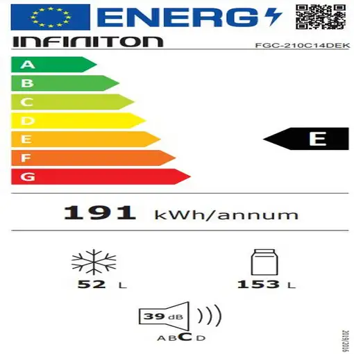 Frigorifico Combi Infiniton FGC-210C14DEK, 205 l, 144 cm, E, Sistema Smart