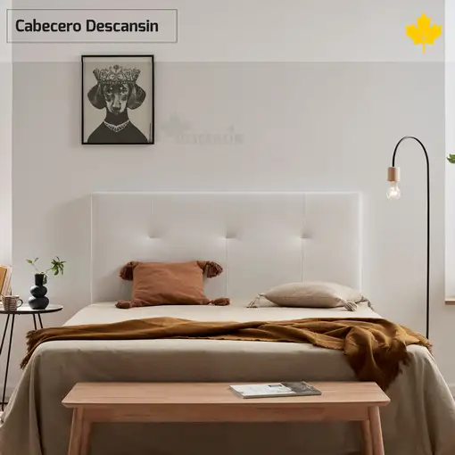 Cabecero de Cama Tapizado 150cm | Blanco | Directo a suelo sin agujeros |Descansin