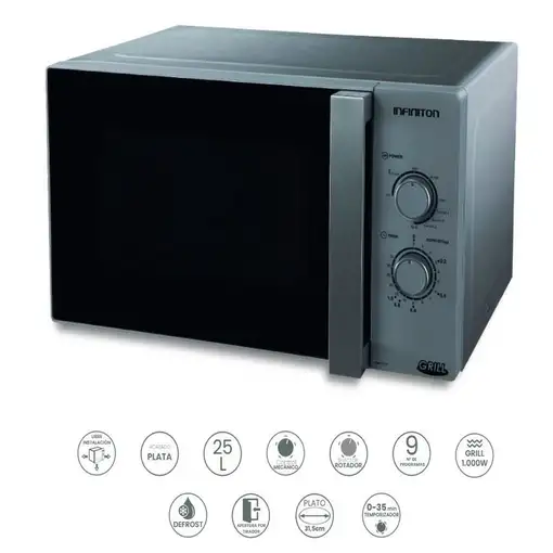 Microondas Infiniton MW-A25GG, 20 Litros, 900 W, Grill, DEFROST, Plata