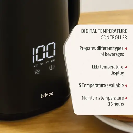 i-Black Hervidor Agua Eléctrico 1,7LRegulador Temperatura  Negro KT1175BLK BRIEBE