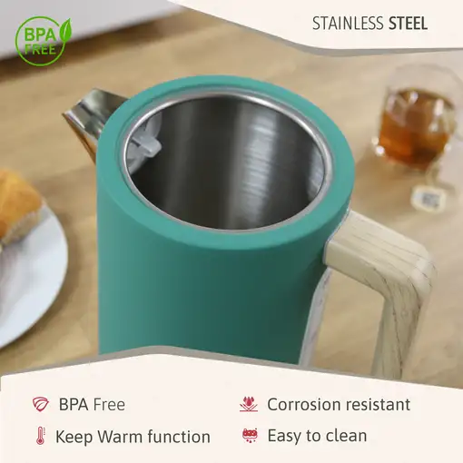 Nordic Hervidor Agua Eléctrico 1,7L Inalámbrico Libre BPA  Verde KT1165GRE BRIEBE