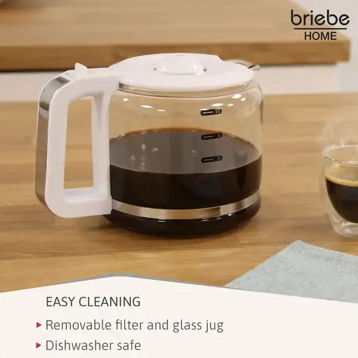 Cafetera Goteo 10 Tazas Máquina Café Filtro Reutilizable, 1,25 L, CM1171WHT Briebe