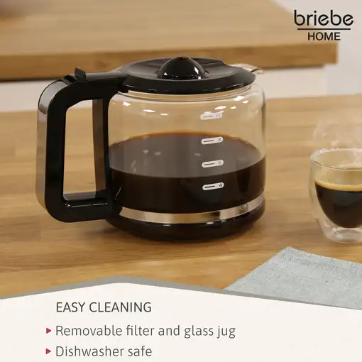 Cafetera Goteo 10 Tazas Máquina  Café Filtro Reutilizable, 1,25L, CM1171BLK Briebe