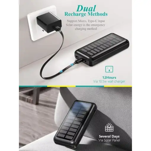 Batería PowerBank Solar Klack de 30000mAh Solar Portátil Con Entradas Tipo C