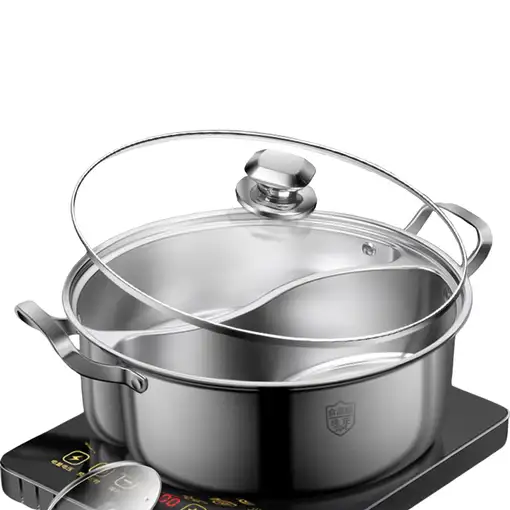 Olla con tapa de vidrio Klack 34 CM  con separación doble, acero inoxidable