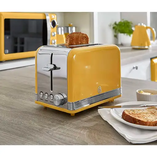 Retro Set Desayuno Hervidor de Agua 1,8 L,Tostadora 2 Rebanadas,STP7050YELNEU SWAN