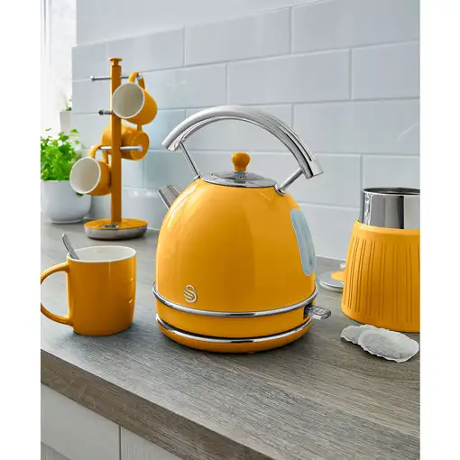 Retro Set Desayuno Hervidor de Agua 1,8 L,Tostadora 2 Rebanadas,STP7050YELNEU SWAN