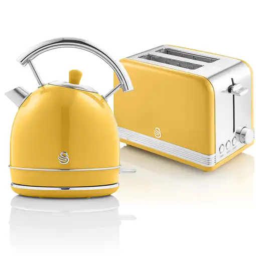 Retro Set Desayuno Hervidor de Agua 1,8 L,Tostadora 2 Rebanadas,STP7050YELNEU SWAN