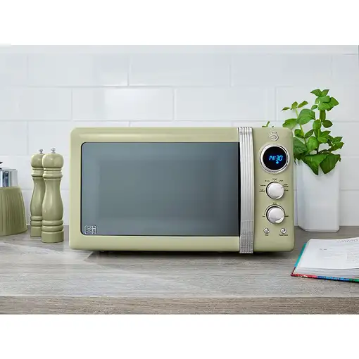 Retro Set Desayuno Hervidor Agua 1,8L, Tostadora,Microondas 20L, STRP2070GNEU SWAN
