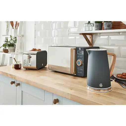 Nordic Set Desayuno, Hervidor 1,7L, Tostadora , Microondas 20L STRP1060GRYNEU SWAN