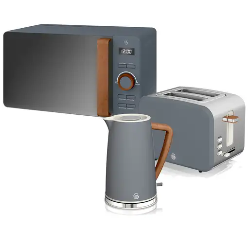 Nordic Set Desayuno, Hervidor 1,7L, Tostadora , Microondas 20L STRP1060GRYNEU SWAN