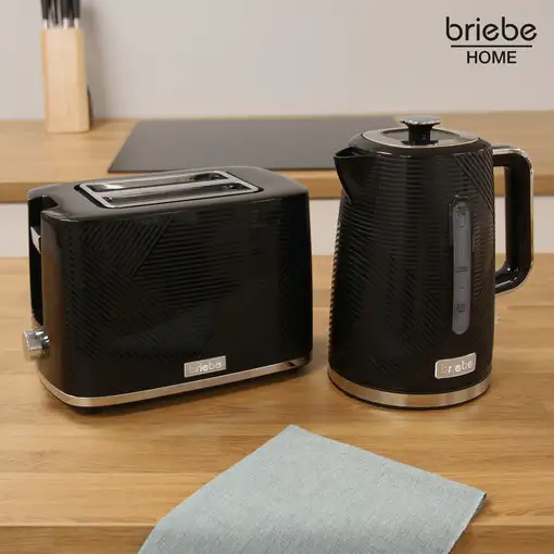 Set Tostadora Pan 2 Rebanadas + Hervidor  Agua 1,7L Inalámbrico, SKT1170BLK Briebe