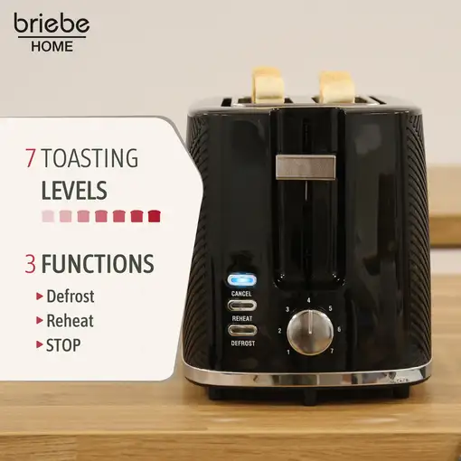 Set Tostadora Pan 2 Rebanadas + Hervidor  Agua 1,7L Inalámbrico, SKT1170BLK Briebe