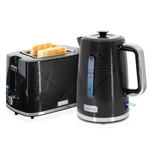 Set Tostadora Pan 2 Rebanadas + Hervidor  Agua 1,7L Inalámbrico, SKT1170BLK Briebe