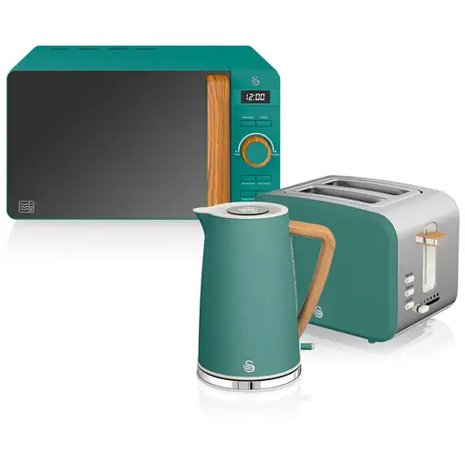 Nordic Set Desayuno, Hervidor 1,7L, Tostadora , Microondas 20L STRP1060GRENEU SWAN